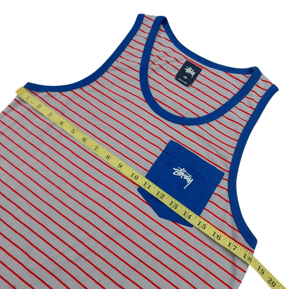 Stüssy Tank Top Mens Small Gray Red Stripes 100% Cotton Lightweight Soft Fabric - Picture 10 of 11